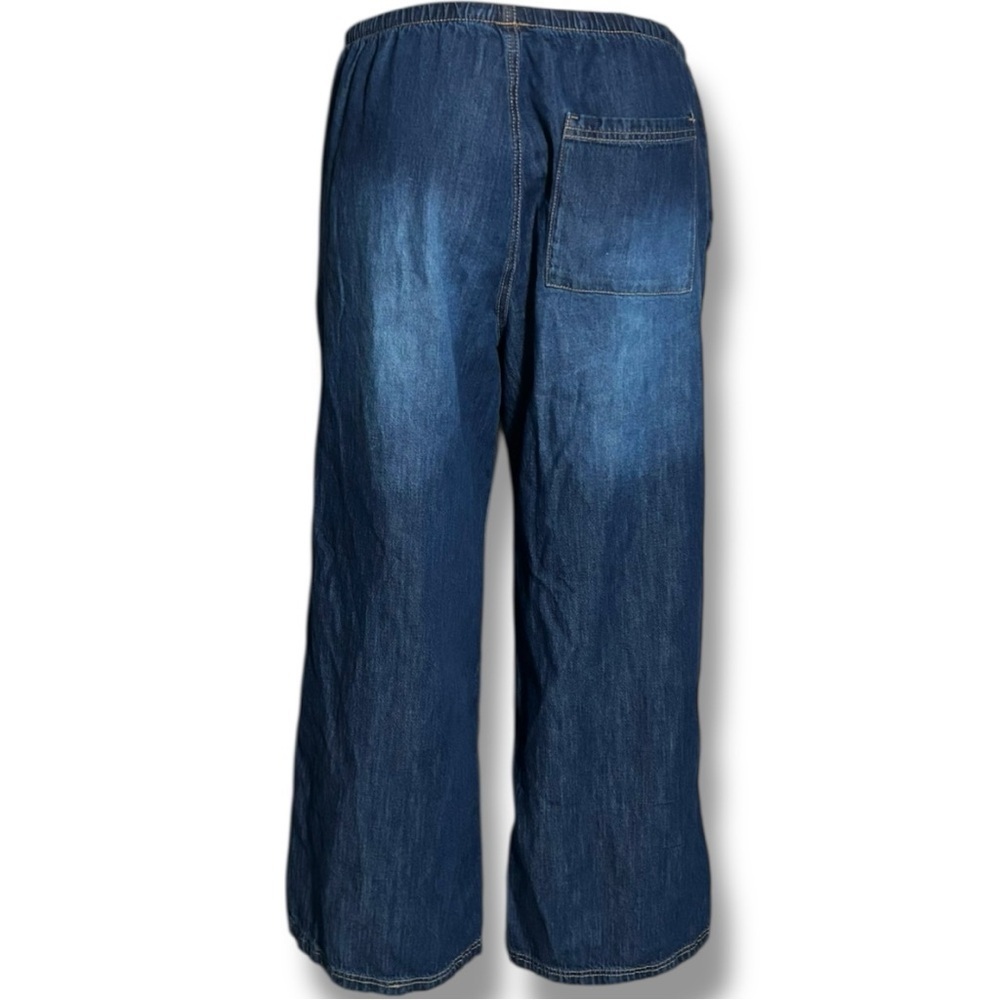 DIVIDED Dark Blue Wide Leg Distressed Knees Adjustable Tie Waist Jeans for Women - Picture 8 of 16
